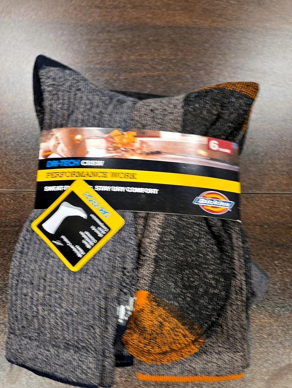 Dickies Performance Work Socks 6-Pair Gray Orange NWT